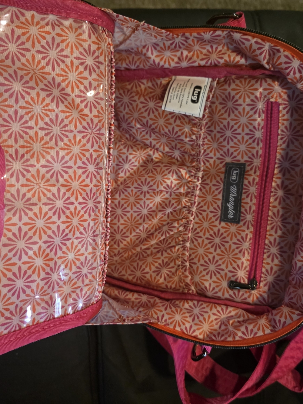 Lug Wrangler Medium Pink Cargo Crossbody Bag  Wide Guitar Strap Orange Trim - Picture 5 of 11